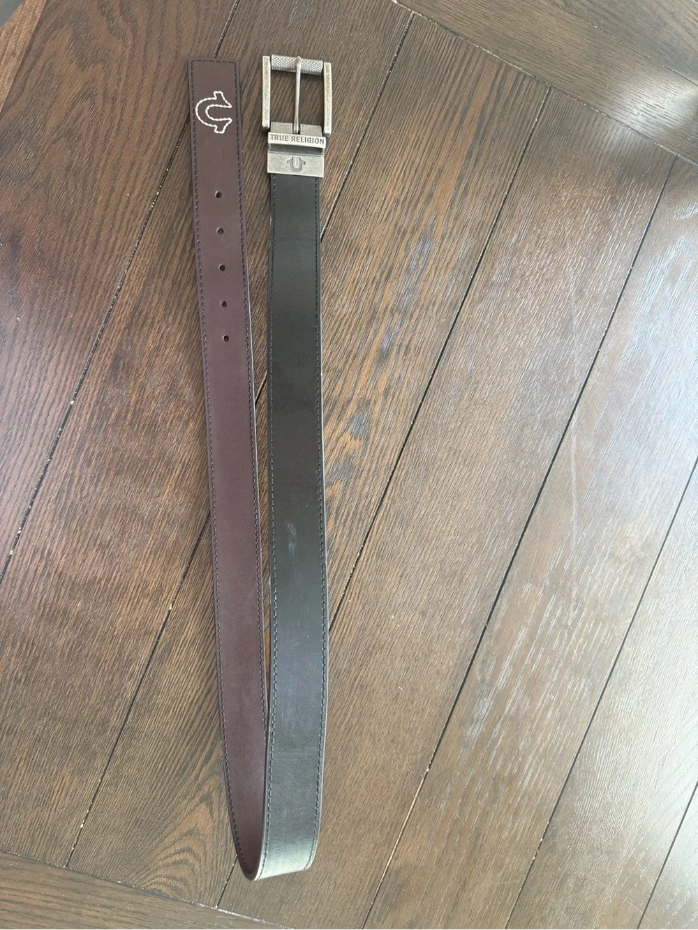 True Religion Men’s Reversible Black and Brown Leather Belt